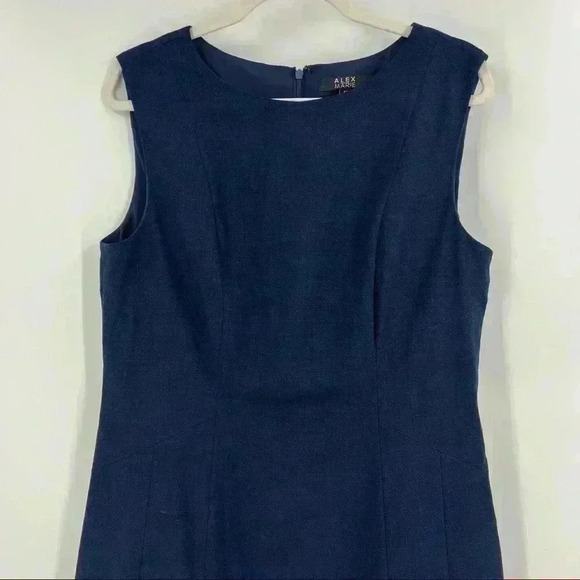 Alex/Marie Women's Navy Blue Shift Sleeveless Lined Career Dress Size 12 - Picture 3 of 9